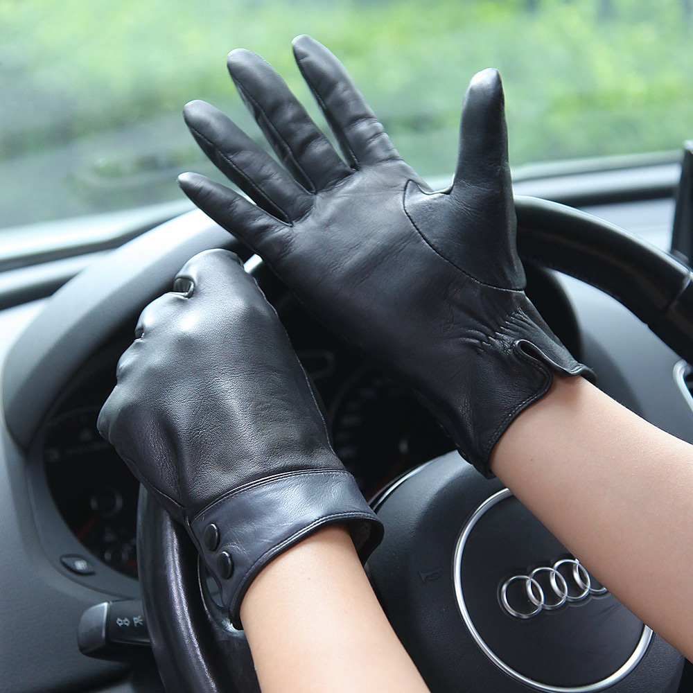موضة الأسود قفازات جلدية حقيقي - مراجعة Wool Glove Lined وسعره