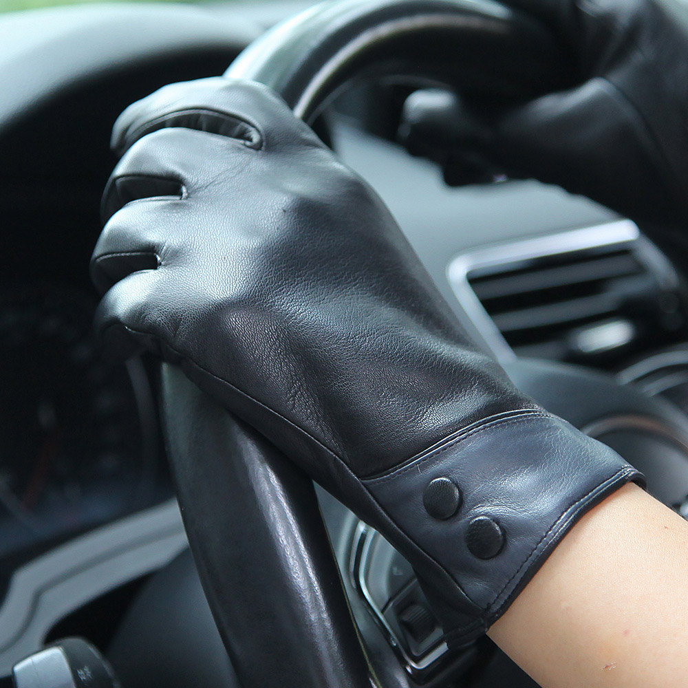 موضة الأسود قفازات جلدية حقيقي - مراجعة Wool Glove Lined وسعره
